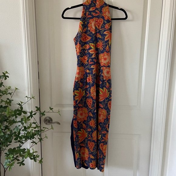 Chiara Boni La Petite Robe Women's Orange And Blue Leaves Dress Size 44 US 8 - Picture 2 of 5